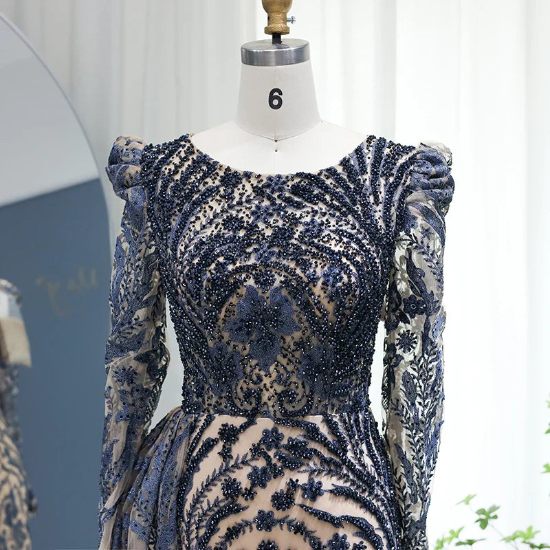 Mermaid Overskirt Long Sleeves Evening Dress