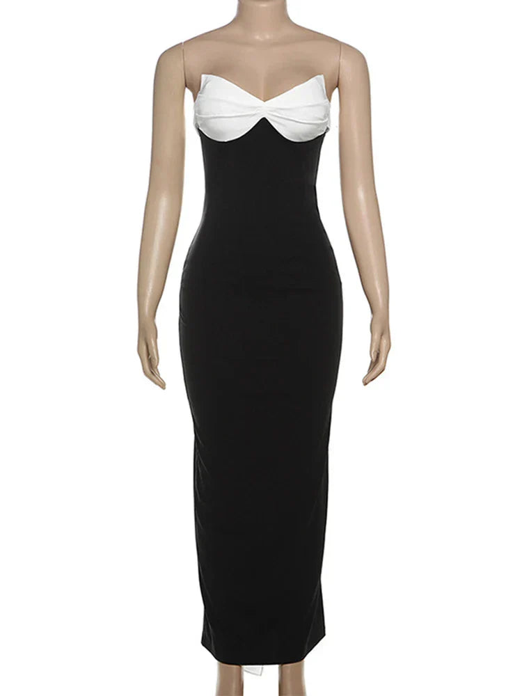 Bows Contrast Color Ribbon Long Dress