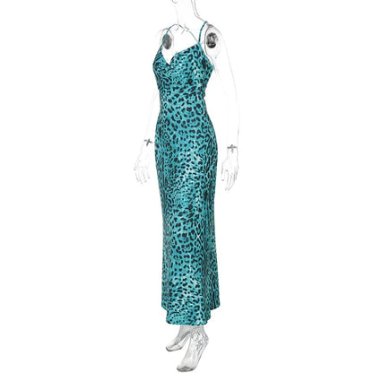 Leopard Print Spaghetti Strap Maxi Dress