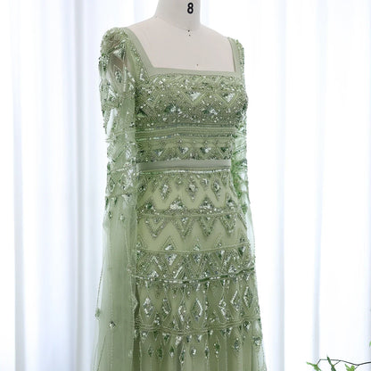 Crystal Beading Evening Dress with Cape Sleeve Customized