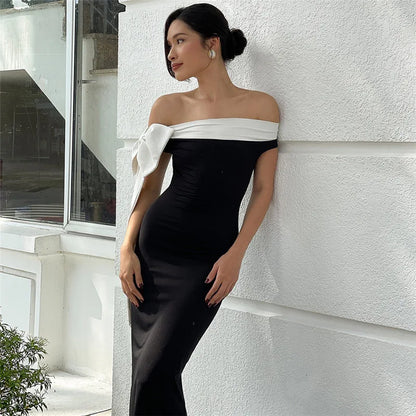 Diagonal Collar Backless Lace-Up Dress