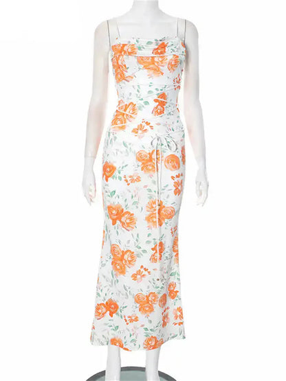 Floral Print Spaghetti Strap Long Dress
