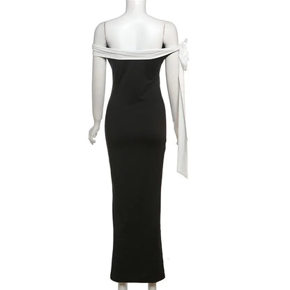 Diagonal Collar Backless Lace-Up Dress