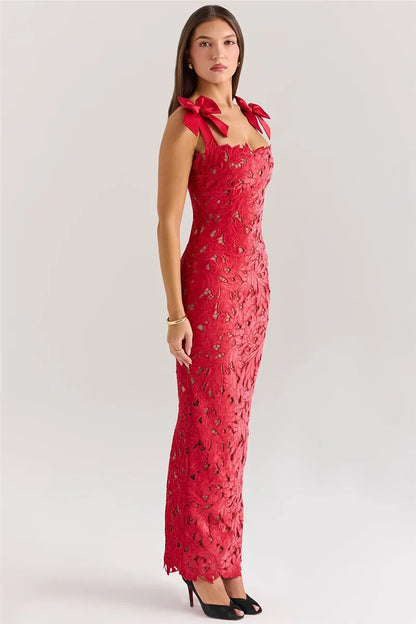 Bows Lace Bodycon Maxi Dress