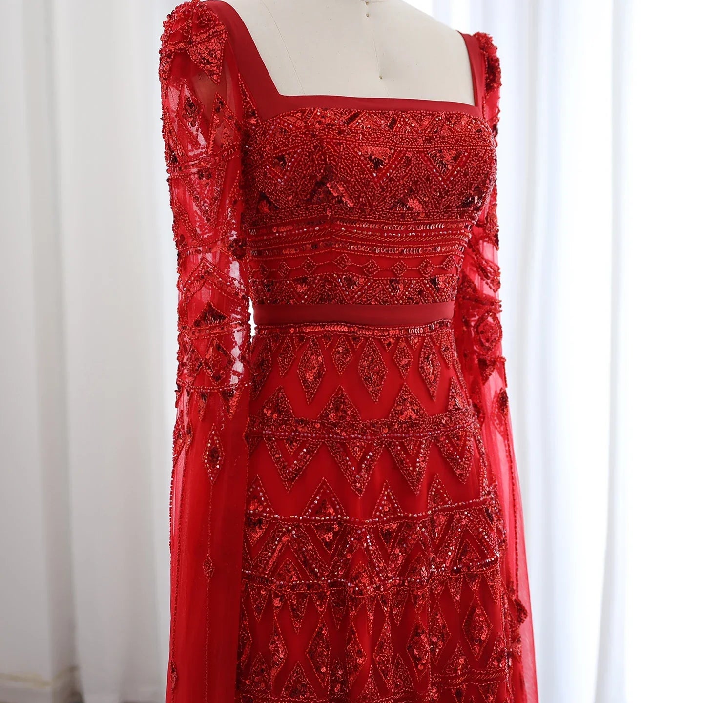 Crystal Beading Evening Dress with Cape Sleeve Customized
