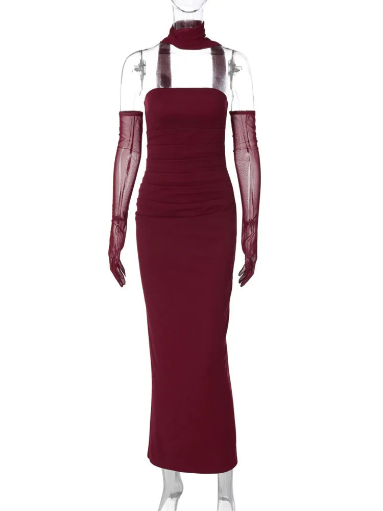 Mesh Sleeve Off-shoulder Long Dress