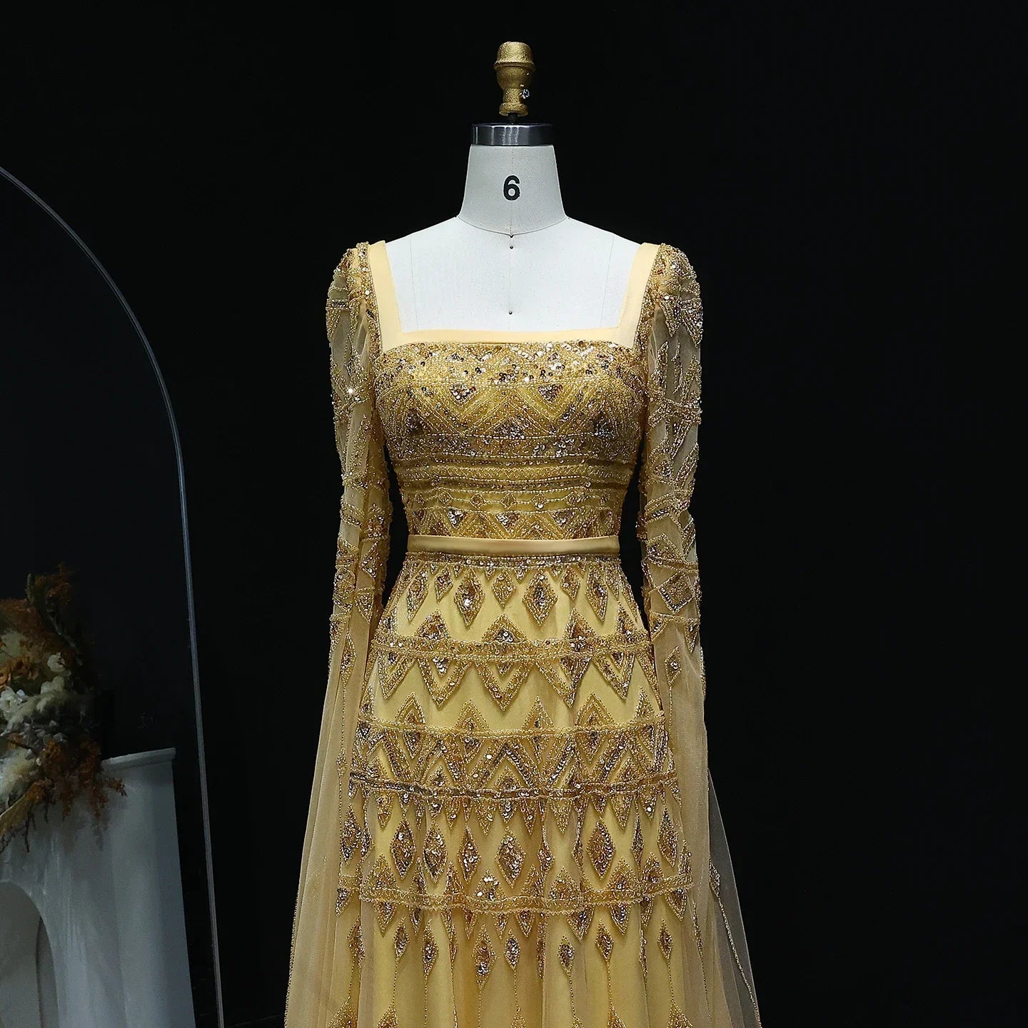 Crystal Beading Evening Dress with Cape Sleeve Customized