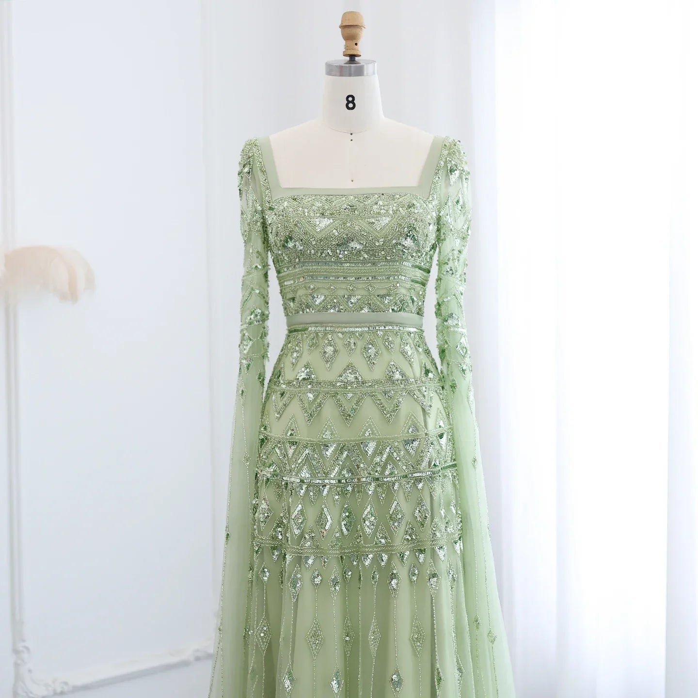 Crystal Beading Evening Dress with Cape Sleeve Customized