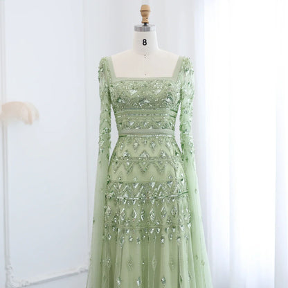 Crystal Beading Evening Dress with Cape Sleeve Customized