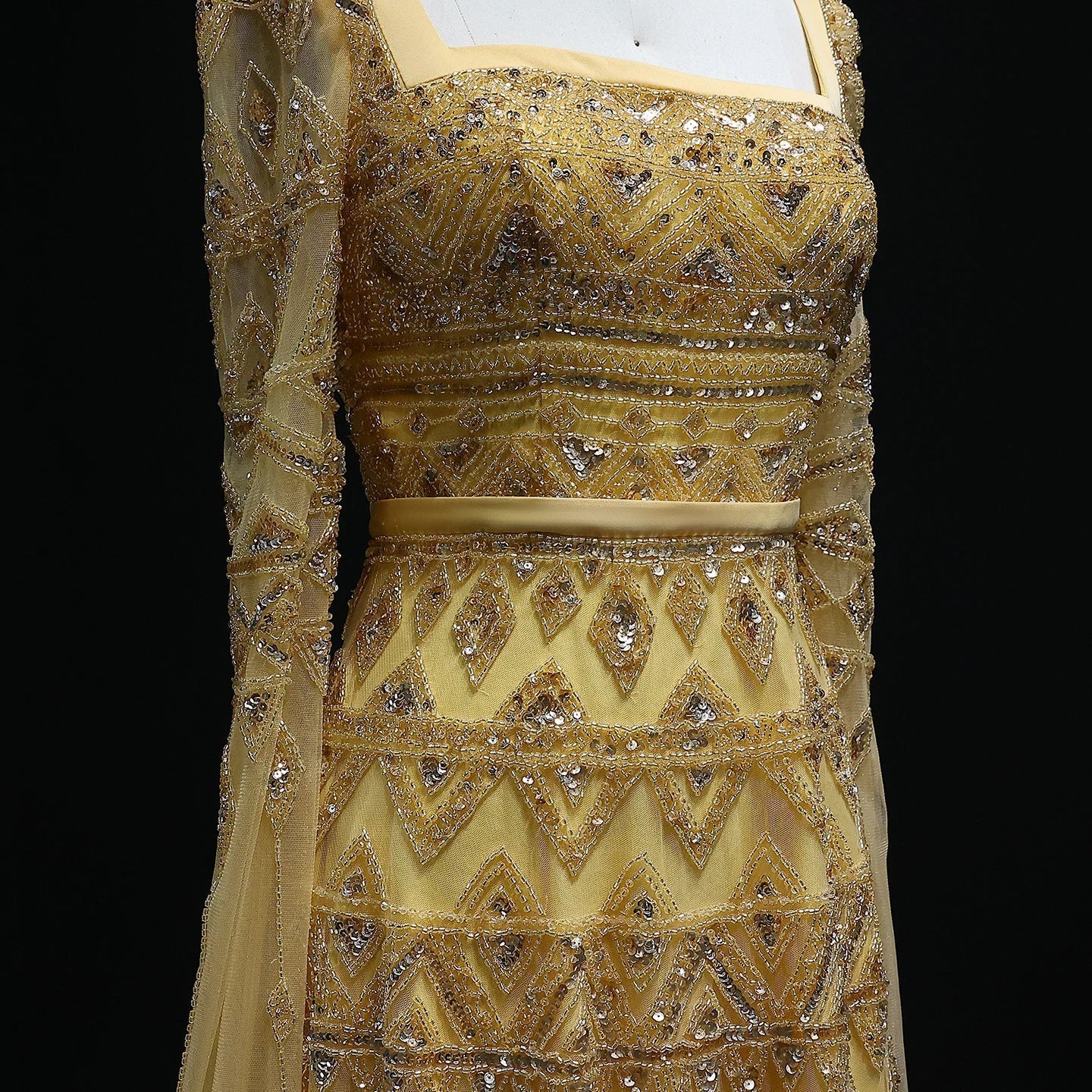 Crystal Beading Evening Dress with Cape Sleeve Customized