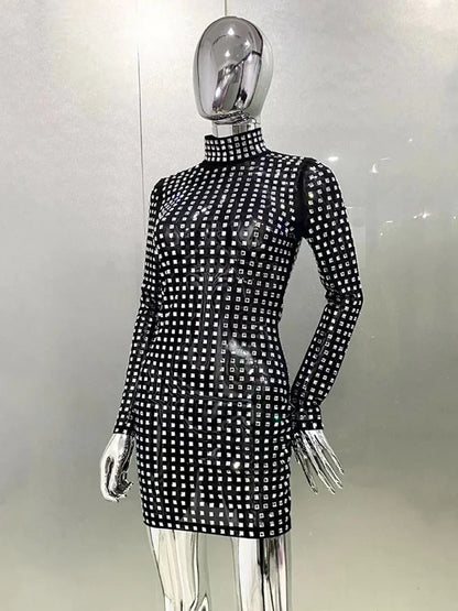 Diamond Crystal Long Sleeved Mini Dress