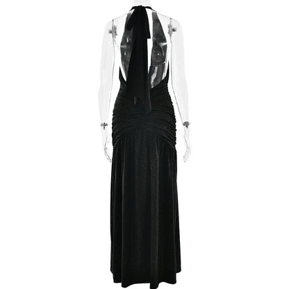 Glitter Bright Silk High Slit Halter Dress
