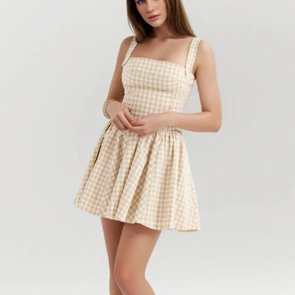 Cross Ribbon Folds Hem Ball Gown Swing Mini Dress