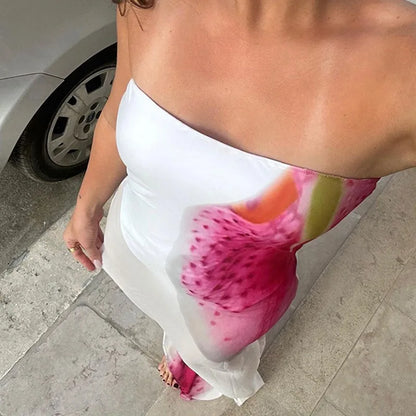 Mesh Floral Print Off-shoulder Long Dress