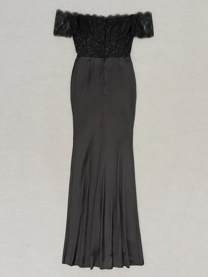 Lace Patchwork Black Short Sleeve Dress