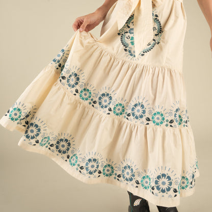 The Emilia Dress - Ivory - Teal