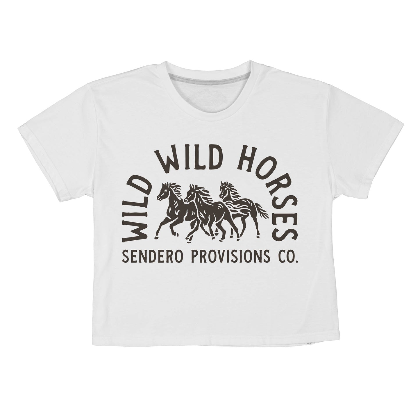 Wild Wild Horses Boxy Tee - Vintage White/Brown Print