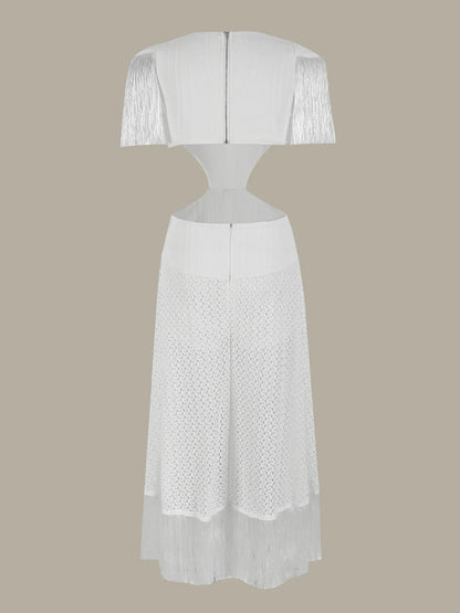 Deep V-Neck Tassel Long Party Dress