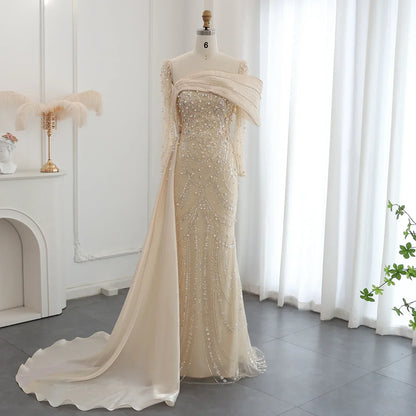 Crystal Mermaid Evening Gown with Overskirt
