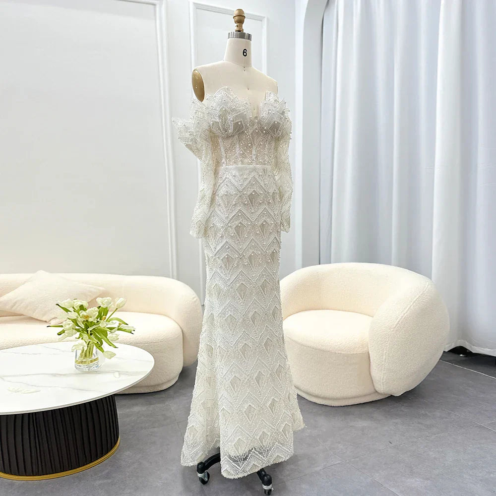 Mermaid Off-Shoulder Nude Evening Dresses for Women