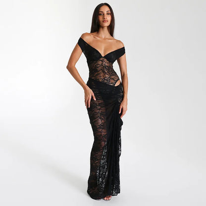 Lace Deep V Sleeveless Tight Split Long Dress
