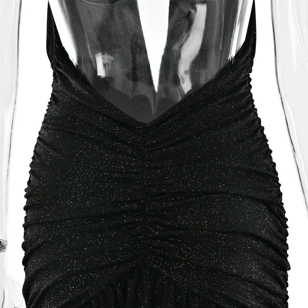 Glitter Bright Silk High Slit Halter Dress