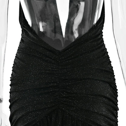 Glitter Bright Silk High Slit Halter Dress