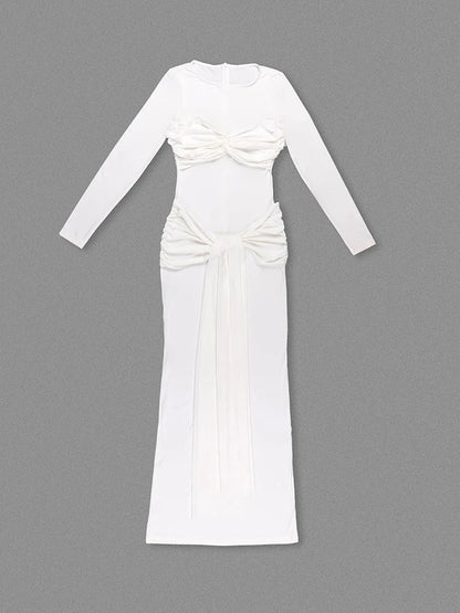 Long Sleeve Pleated Draped Maxi Dress