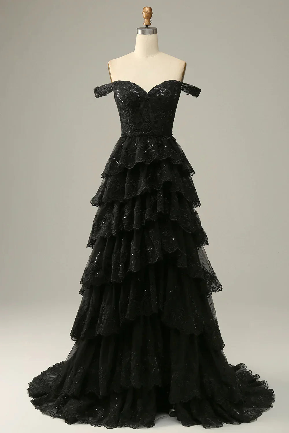 Lace Embroidery Glitter Prom Dresses