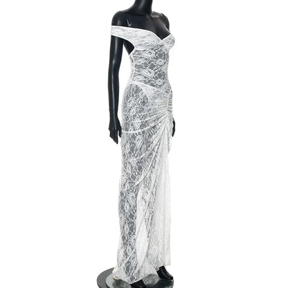 Lace Deep V Sleeveless Tight Split Long Dress
