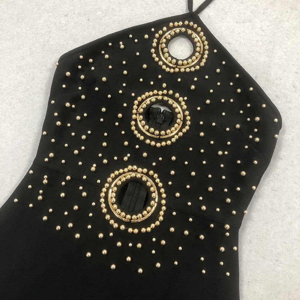 Halter Bead Hollow Design Backless Long Dress