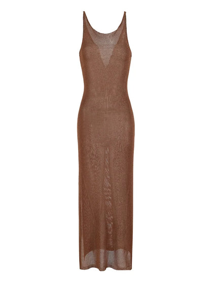 Knitted Strap Side Cut Out Knit Beach Dress