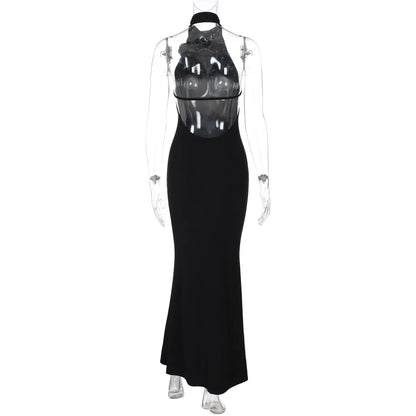 Halter Flower Backless Maxi Dress