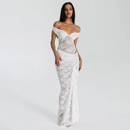 Lace Deep V Sleeveless Tight Split Long Dress