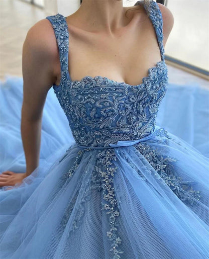 Heart Neck Beaded Lace Embroidery Prom Dress