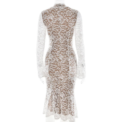 Lace Half High Neck Fishtail Dress