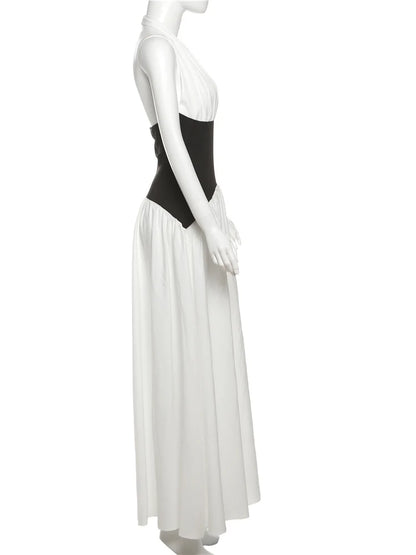 Halter Patchwork Corset Sleeveless Long Dress