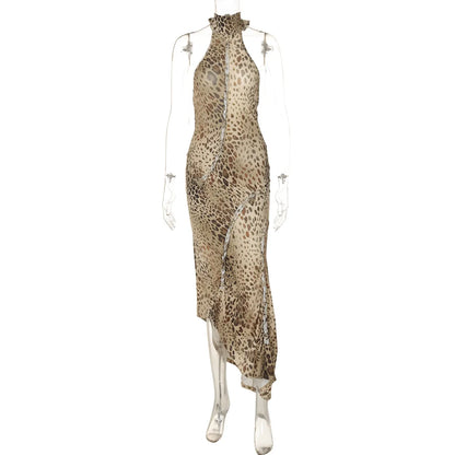 Halter Leopard Embellished Long Dress