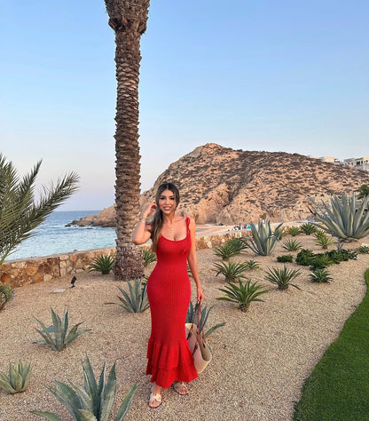 Crochet Maxi Dress with Ruffle Trim