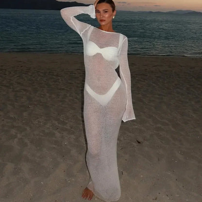 Hollow Backless Solid Knitted Dress