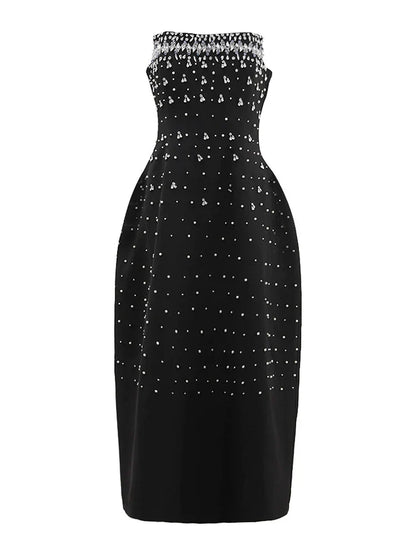 Diamonds Black Crystal Pearl Mini | Midi Dress