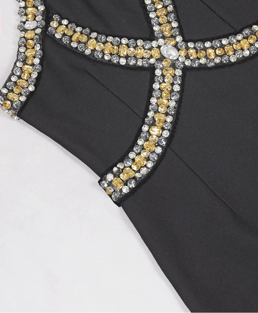 Diamond Knee Length Black Bandage Dress