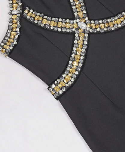 Diamond Knee Length Black Bandage Dress