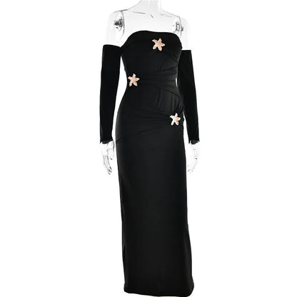 Metal Buckle Off-shoulder Backless Long Dress