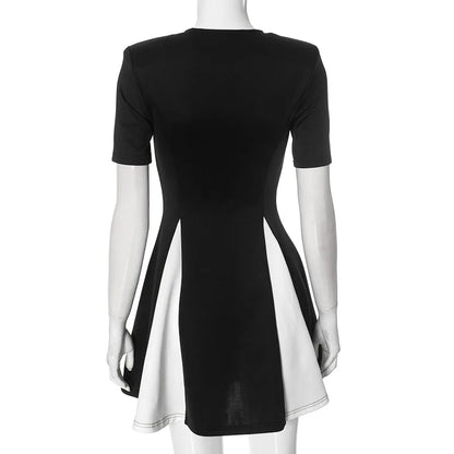 Contrast Patchwork Short Sleeve Mini Dress