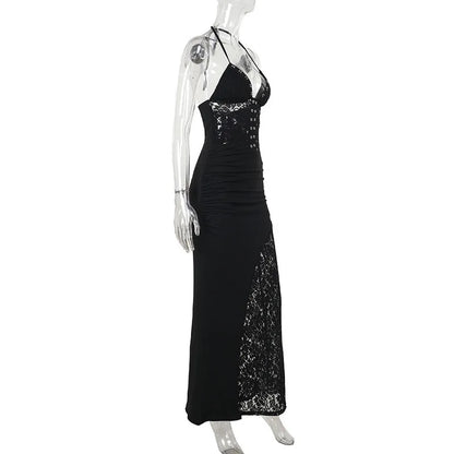 Deep V Halter Backless Maxi Party Dress Women