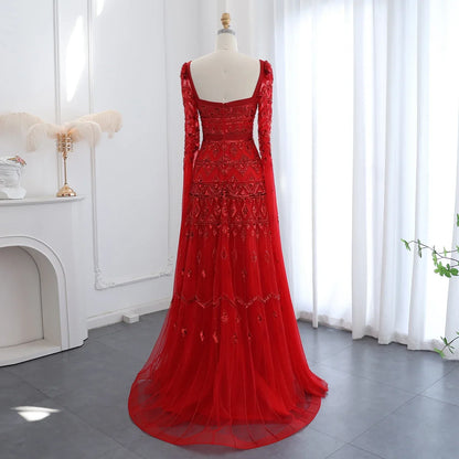 Crystal Beading Evening Dress with Cape Sleeve Customized