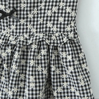 Gray Embroidery White Flower Bow Halter Mini Dress