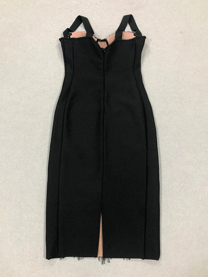 Lace Patchwork Black Midi Dress
