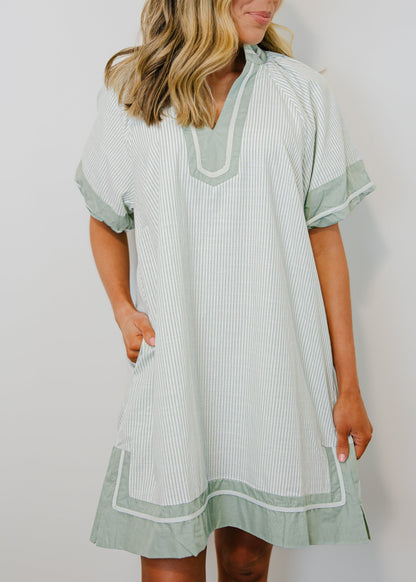 Maisie Striped Mixed V-Neck Mini Dress